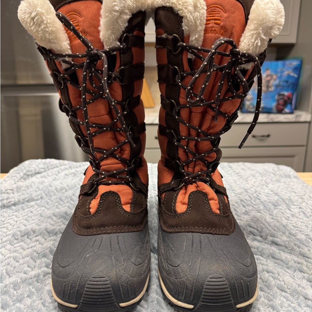 Kamik Orange and Brown Winter Boots with Fur Trim